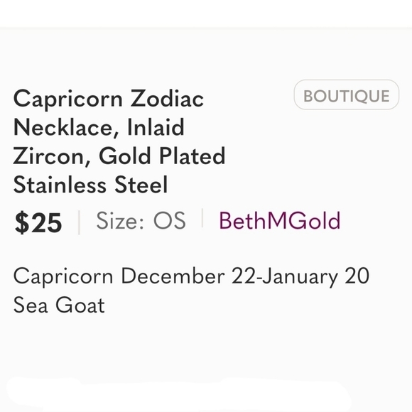 Capricorn Zodiac Necklace, Zircon Gold Plated Stainless Steel - Picture 9 of 16